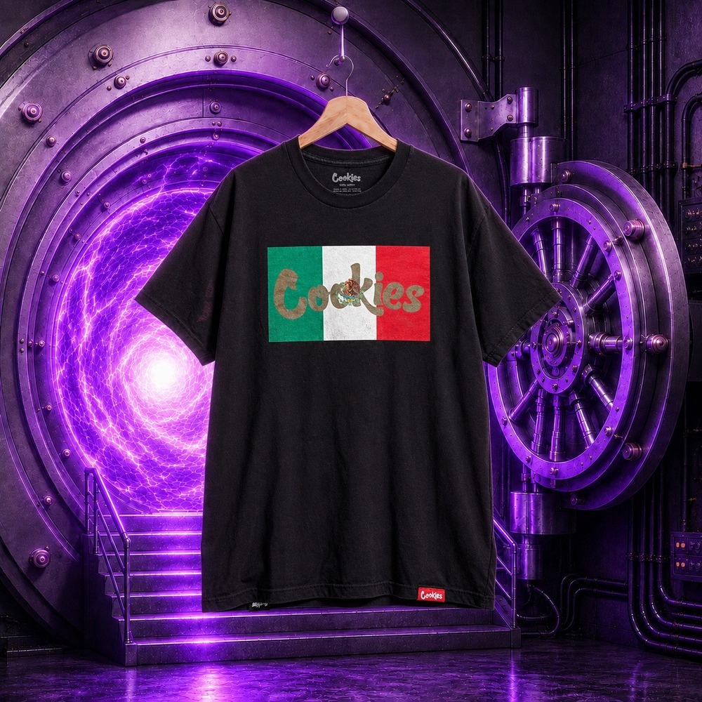 Cookies SF Mexico Flag Graphic T-Shirt Black Large Streetwear Skate Tee